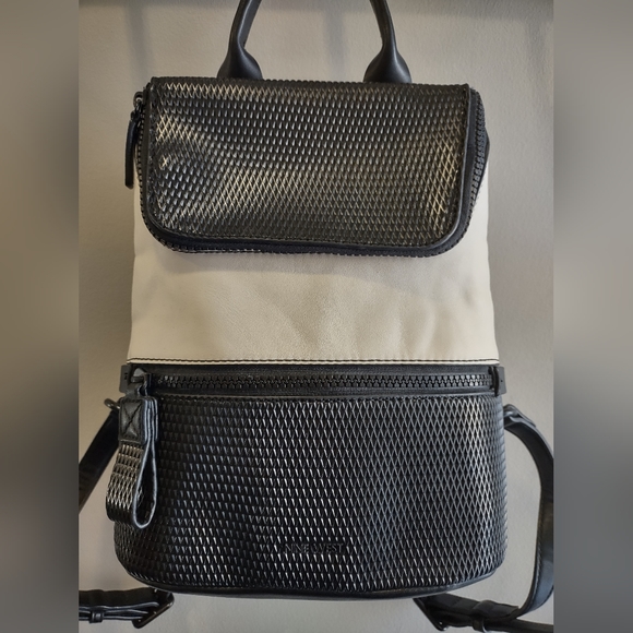 Nine West Faux Leather Backpack Purse In Black/White - Picture 7 of 10